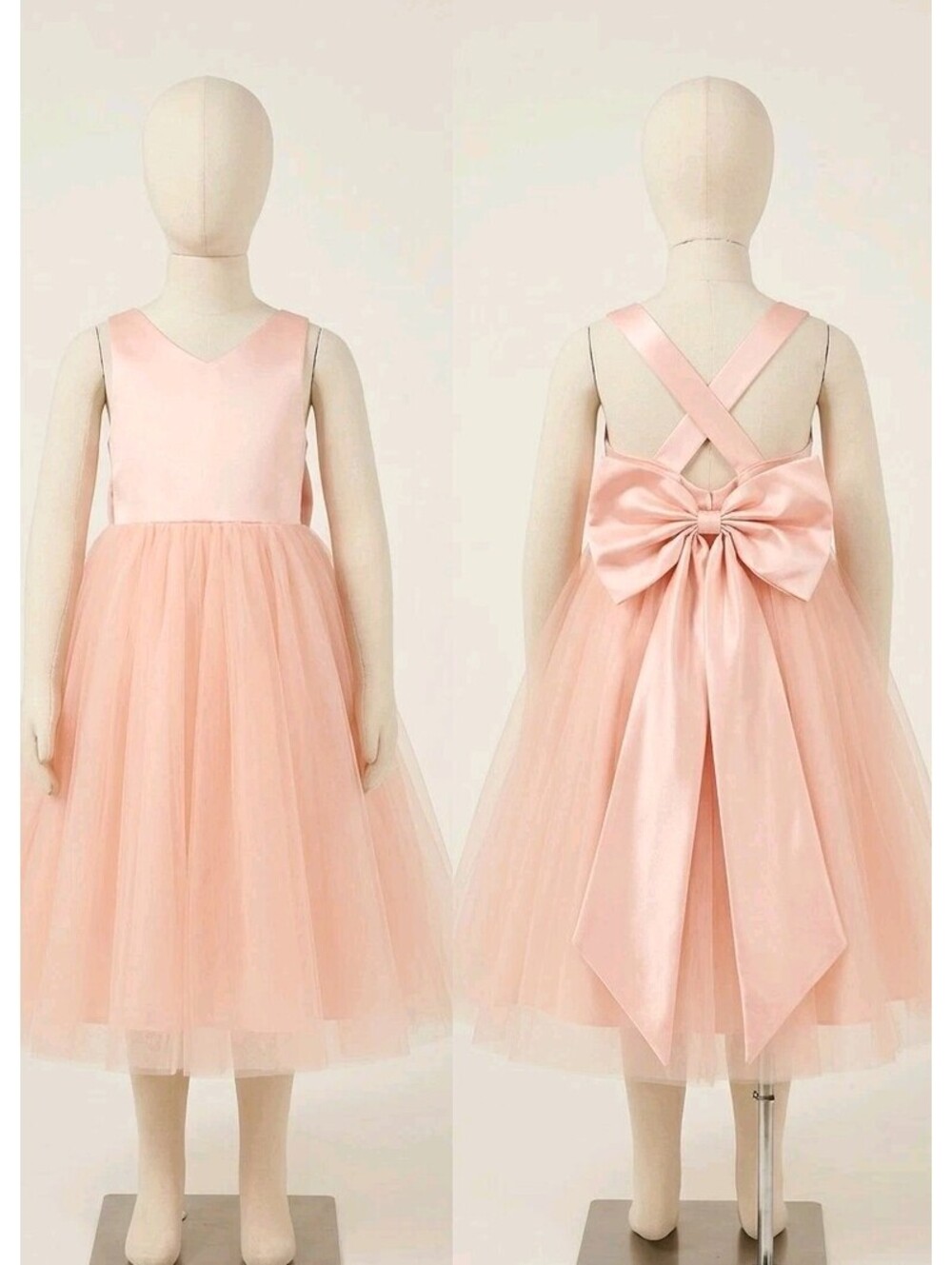 Girls Blush Pink Tulle Ballgown Flower Girl Dress Big Bow Back Pageant Size 4